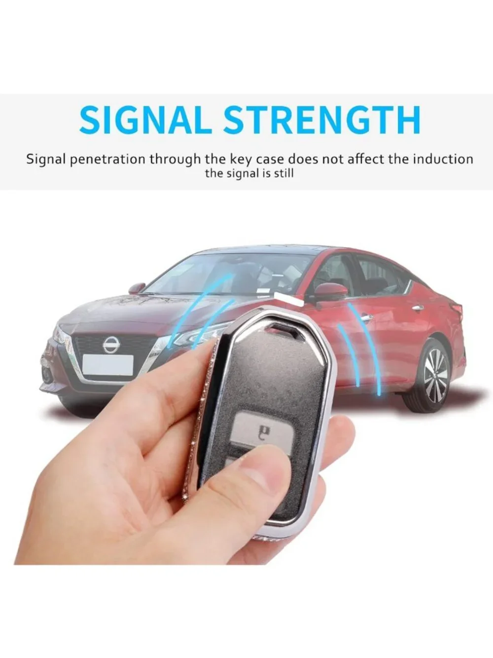 Stylish Black Leather Key Fob Cover with Keychain - Crystal Protection Case for